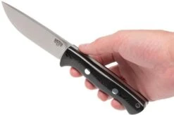 Bark River Bravo 1 A2 FHG Rampless, Black Linen Micarta, Brown Sheath -Knife Sale Shop BRK07 111BRKL RS 06 bark river brk07 111brkl rs 06