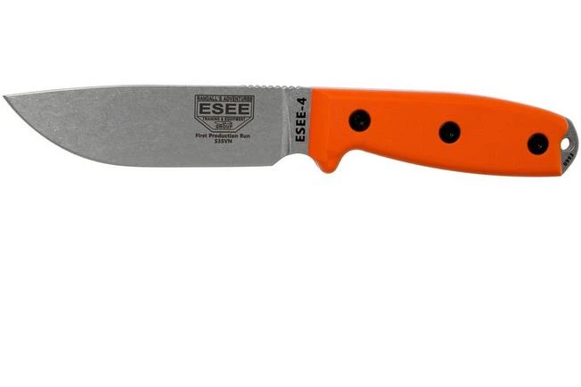 ESEE Model 4 Plain Edge S35VN, Orange G10 Handle 4P35V-OR With Sheath + Clip 3 ESEE Model 4 Plain Edge S35VN, Orange G10 Handle 4P35V-OR With Sheath + Clip