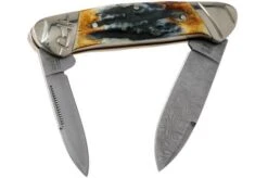 Rough Ryder Canoe Cinnamon Stag RR2156 Damascus Slipjoint Pocket Knife -Knife Sale Shop RY2156 02 rough ryder